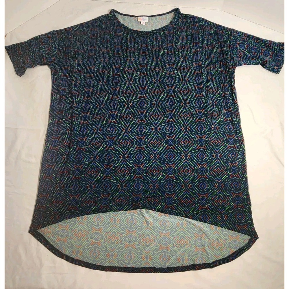 Lularoe Womens Size Medium Oversized Tunic Short Sleeve T Shirt Navy Geometric